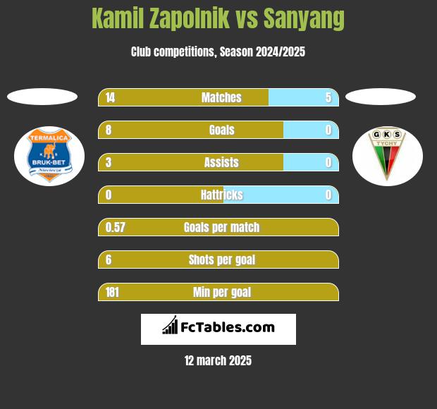 Kamil Zapolnik vs Sanyang h2h player stats