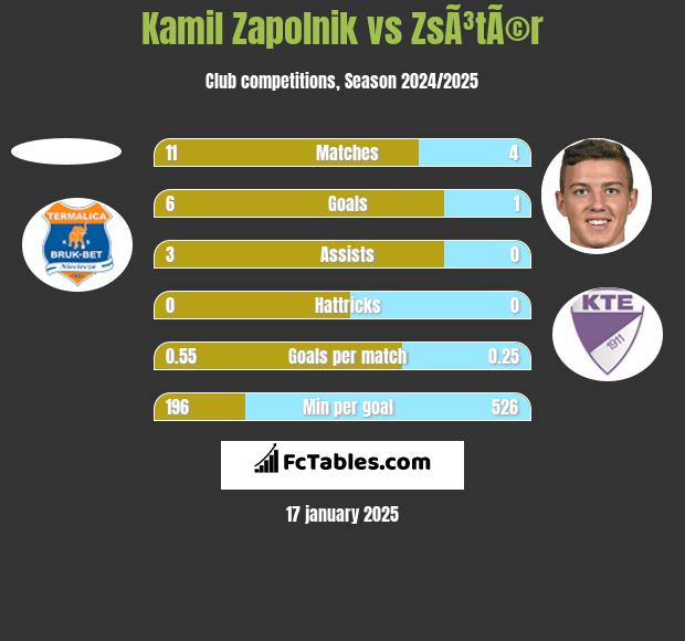 Kamil Zapolnik vs ZsÃ³tÃ©r h2h player stats