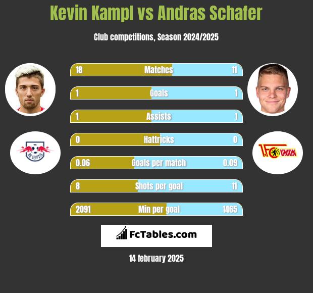 Kevin Kampl vs Andras Schafer h2h player stats