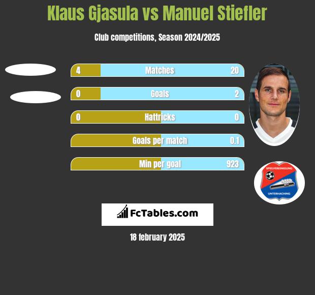 Klaus Gjasula vs Manuel Stiefler h2h player stats