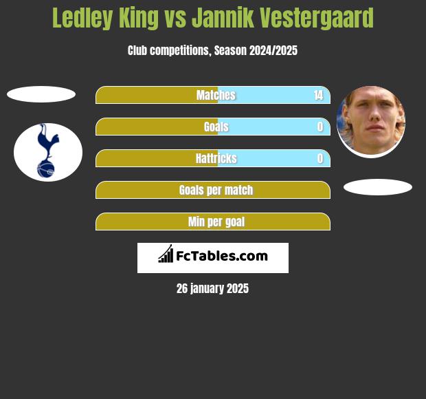 Ledley King vs Jannik Vestergaard h2h player stats