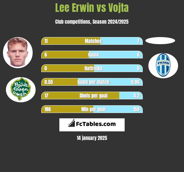 Lee Erwin vs Vojta h2h player stats