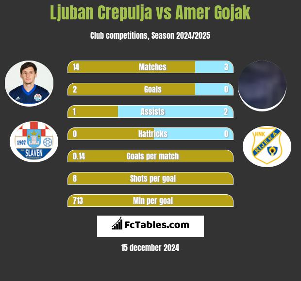 Ljuban Crepulja vs Amer Gojak h2h player stats