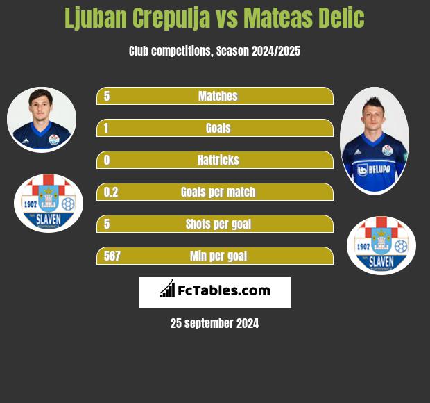 Ljuban Crepulja vs Mateas Delic h2h player stats