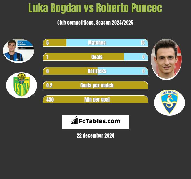 Luka Bogdan vs Roberto Puncec h2h player stats