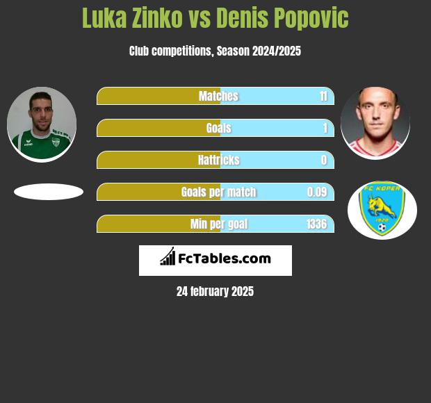 Luka Zinko vs Denis Popovic h2h player stats