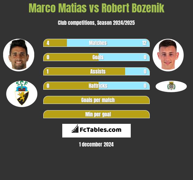 Marco Matias vs Robert Bozenik h2h player stats