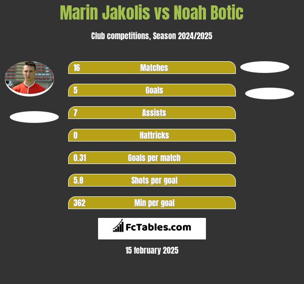 Marin Jakolis vs Noah Botic h2h player stats