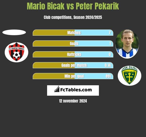 Mario Bicak vs Peter Pekarik h2h player stats