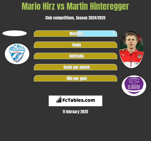 Mario Hirz vs Martin Hinteregger h2h player stats