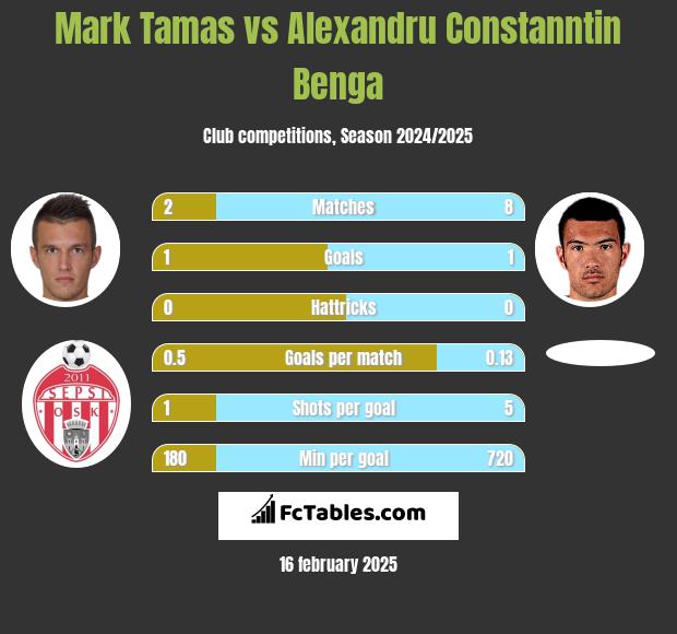 Mark Tamas vs Alexandru Constanntin Benga h2h player stats