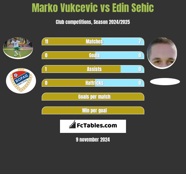 Marko Vukcevic vs Edin Sehic h2h player stats