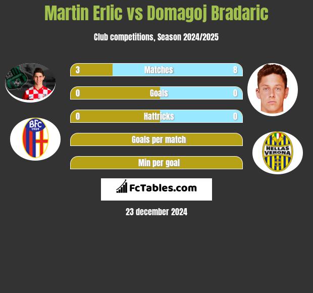 Martin Erlic vs Domagoj Bradaric h2h player stats