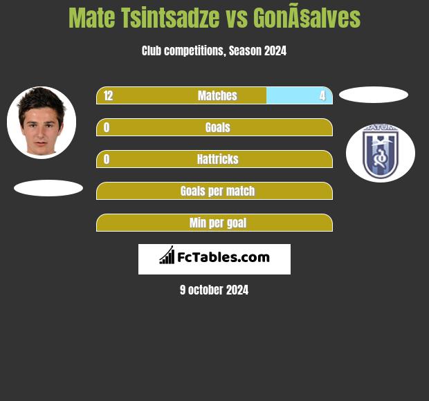 Mate Tsintsadze vs GonÃ§alves h2h player stats