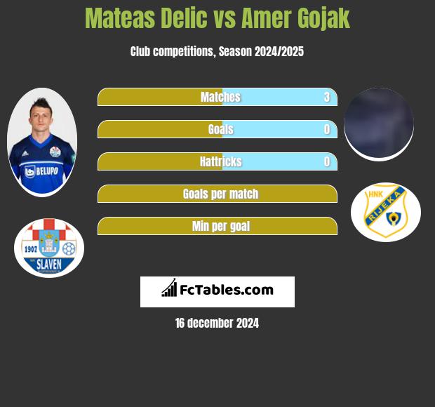 Mateas Delic vs Amer Gojak h2h player stats