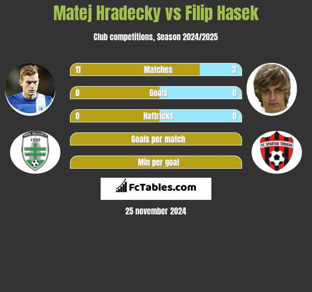 Matej Hradecky vs Filip Hasek h2h player stats