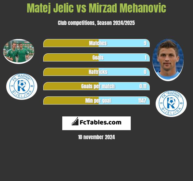 Matej Jelic vs Mirzad Mehanovic h2h player stats