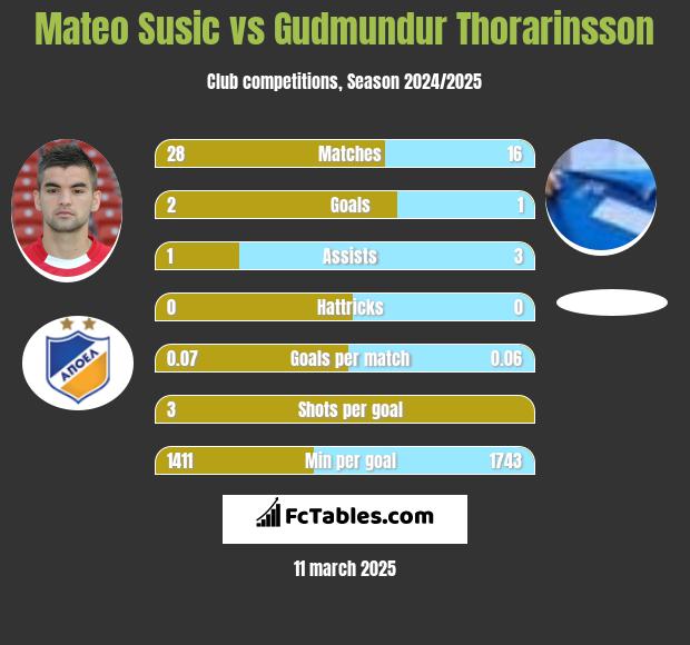 Mateo Susic vs Gudmundur Thorarinsson h2h player stats