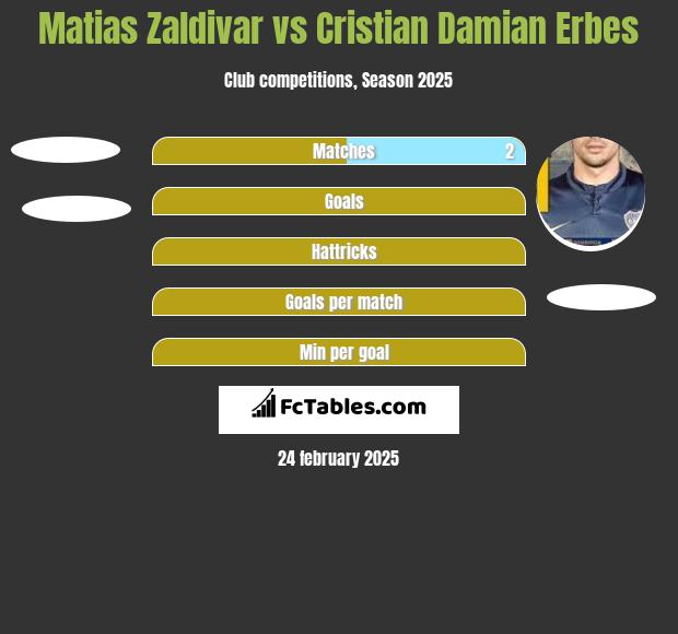 Matias Zaldivar vs Cristian Damian Erbes h2h player stats