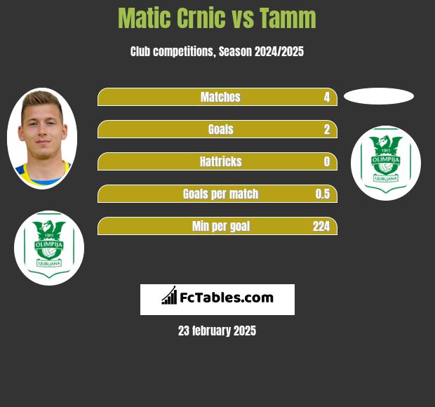 Matic Crnic vs Tamm h2h player stats