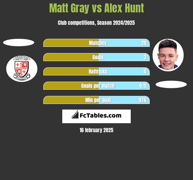 Matt Gray vs Alex Hunt h2h player stats