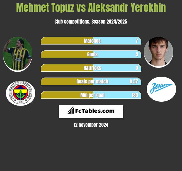 Mehmet Topuz vs Aleksandr Yerokhin h2h player stats