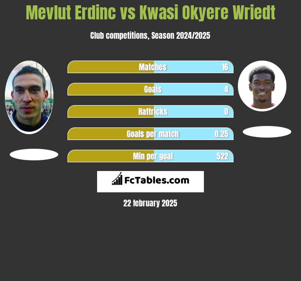 Mevlut Erdinc vs Kwasi Okyere Wriedt h2h player stats