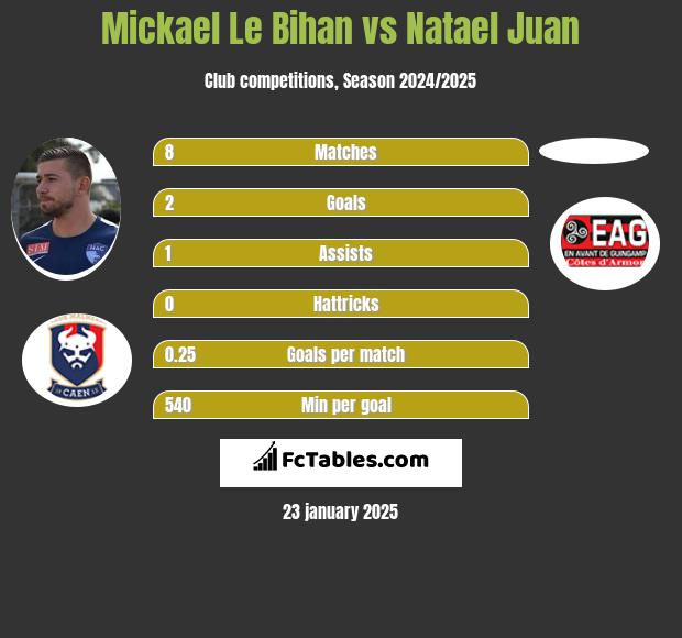 Mickael Le Bihan vs Natael Juan h2h player stats