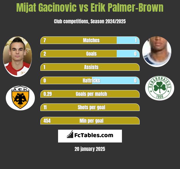 Mijat Gacinovic vs Erik Palmer-Brown h2h player stats