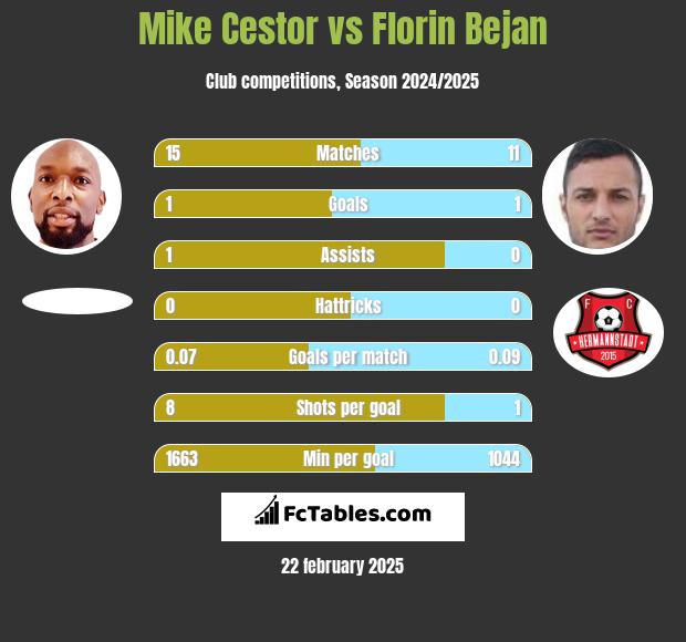 Mike Cestor vs Florin Bejan h2h player stats