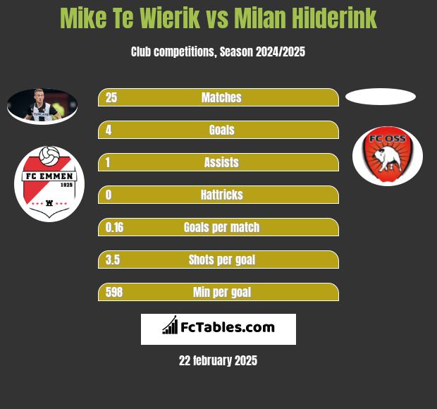 Mike Te Wierik vs Milan Hilderink h2h player stats