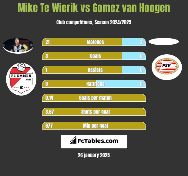 Mike Te Wierik vs Gomez van Hoogen h2h player stats