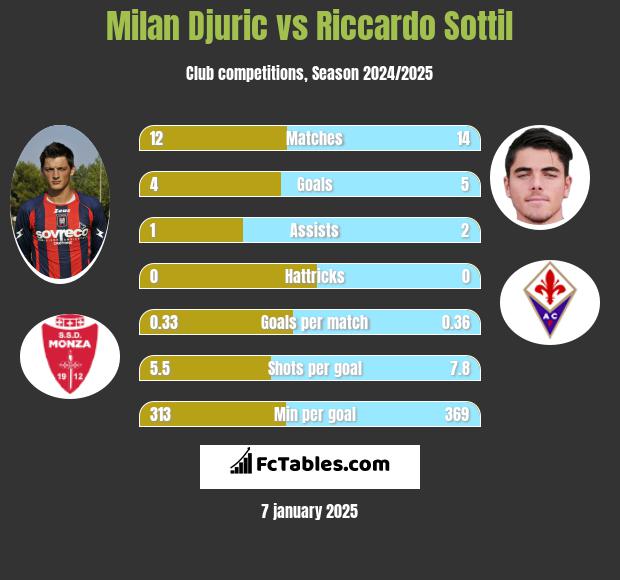 Milan Djuric vs Riccardo Sottil h2h player stats