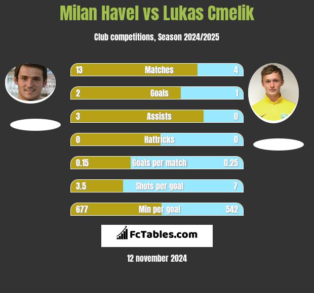 Milan Havel vs Lukas Cmelik h2h player stats