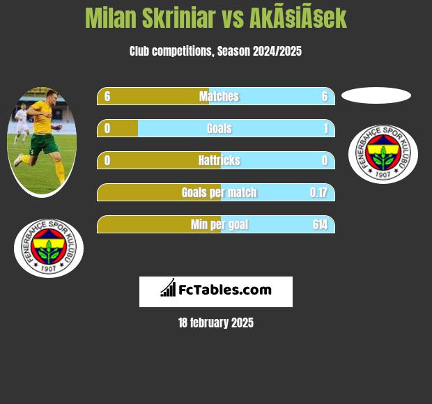 Milan Skriniar vs AkÃ§iÃ§ek h2h player stats