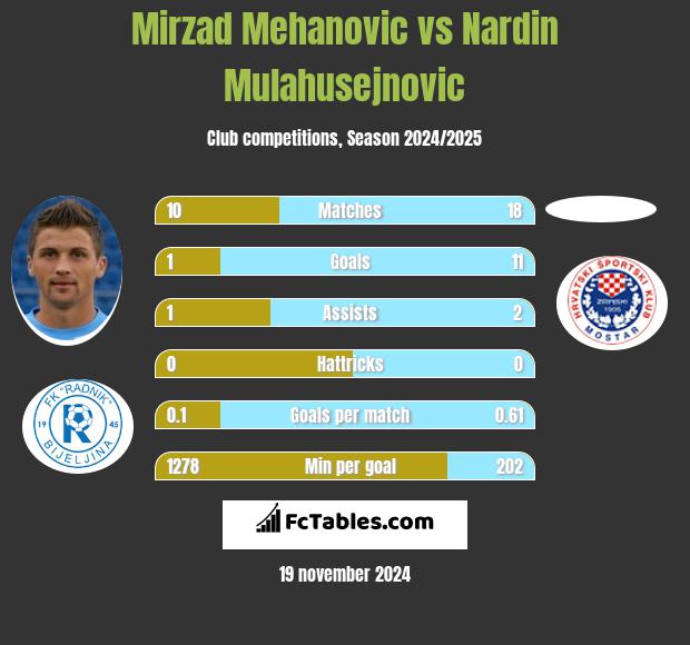 Mirzad Mehanovic vs Nardin Mulahusejnovic h2h player stats