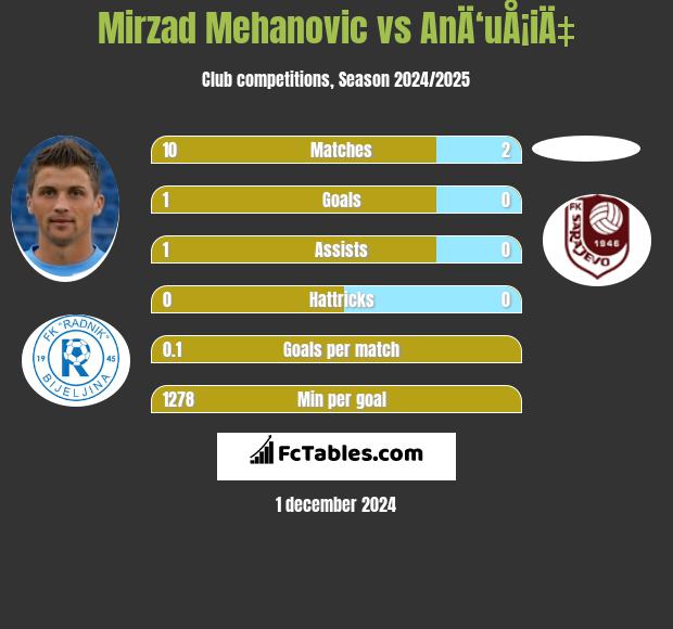 Mirzad Mehanovic vs AnÄ‘uÅ¡iÄ‡ h2h player stats