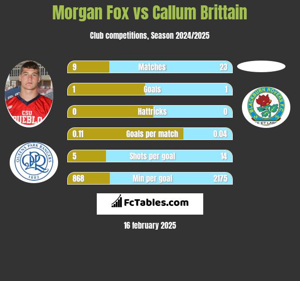 Morgan Fox vs Callum Brittain h2h player stats