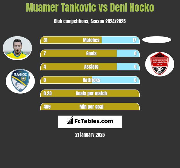 Muamer Tankovic vs Deni Hocko h2h player stats