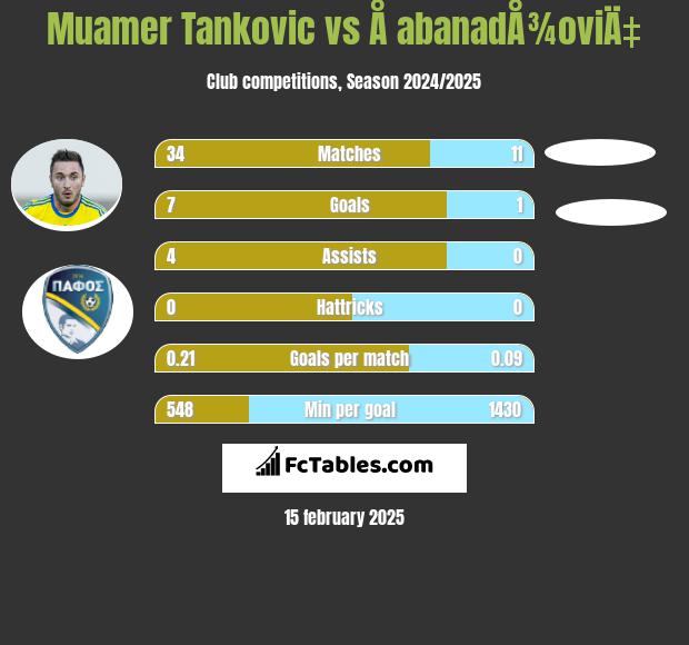 Muamer Tankovic vs Å abanadÅ¾oviÄ‡ h2h player stats