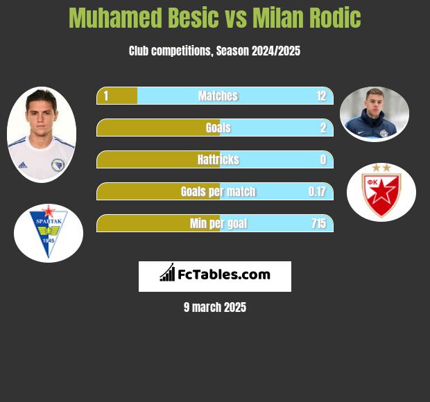 Muhamed Besic vs Milan Rodic h2h player stats