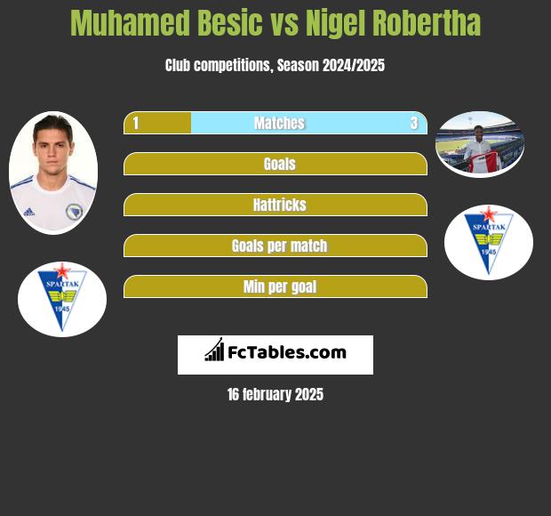 Muhamed Besic vs Nigel Robertha h2h player stats