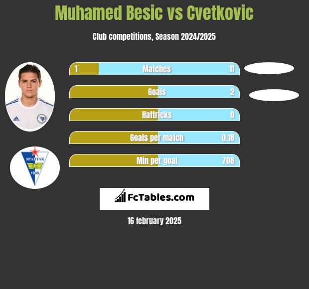 Muhamed Besić vs Cvetkovic h2h player stats