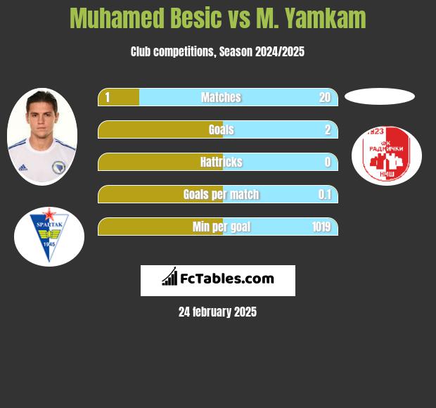 Muhamed Besić vs M. Yamkam h2h player stats