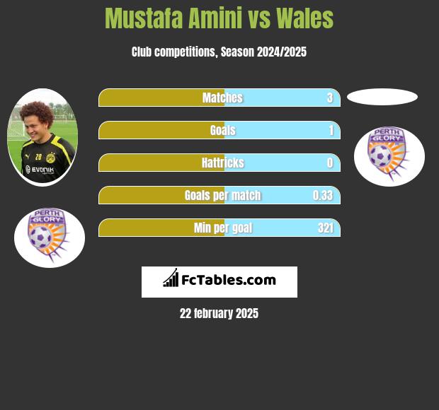 Mustafa Amini vs Wales h2h player stats