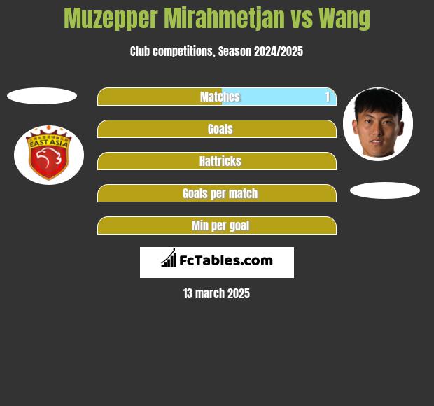 Muzepper Mirahmetjan vs Wang h2h player stats