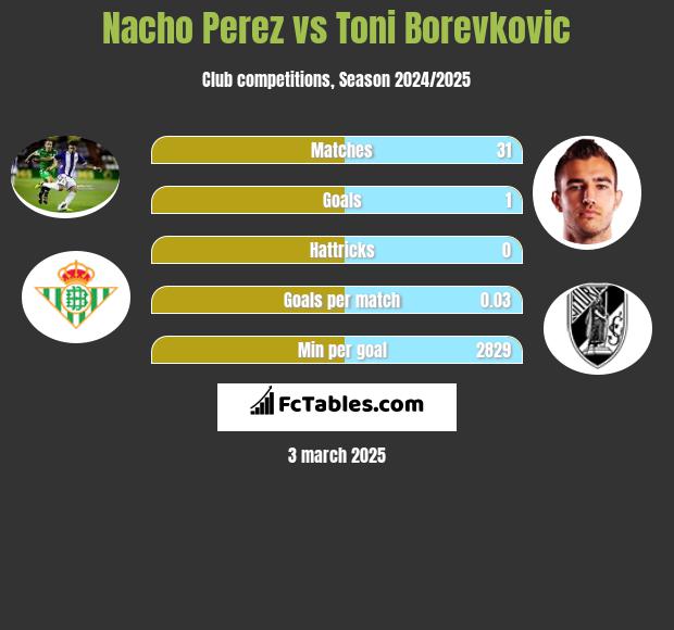 Nacho Perez vs Toni Borevkovic h2h player stats