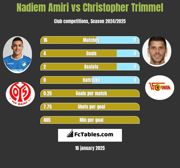 Nadiem Amiri vs Christopher Trimmel h2h player stats