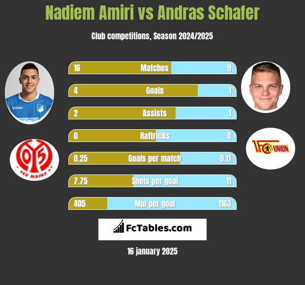 Nadiem Amiri vs Andras Schafer h2h player stats