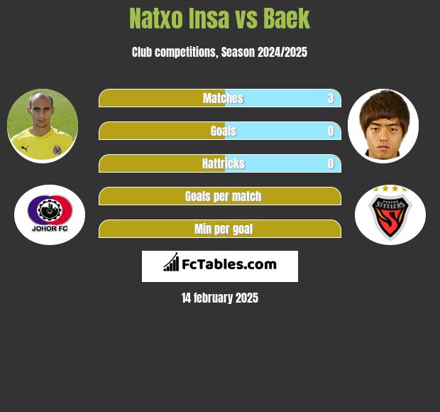 Natxo Insa vs Baek h2h player stats